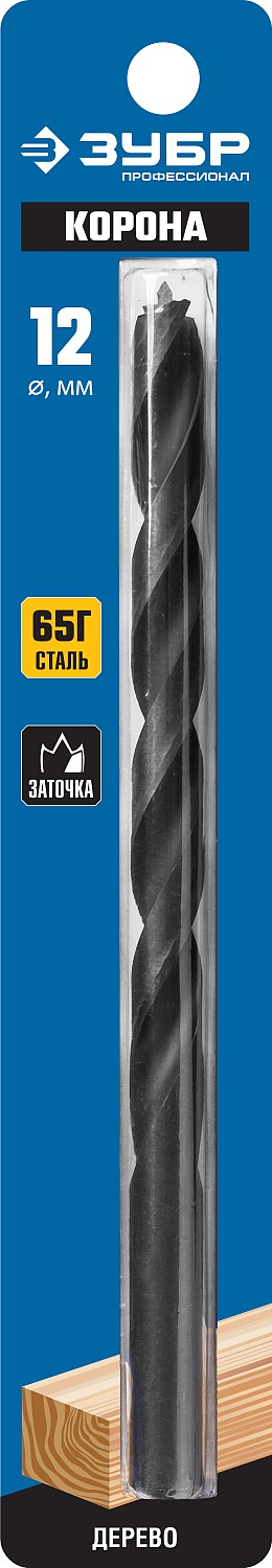 ЗУБР d 12 x 200/150 мм, М-образная заточка, спиральное сверло по дереву, Профессионал (29421-200-12)