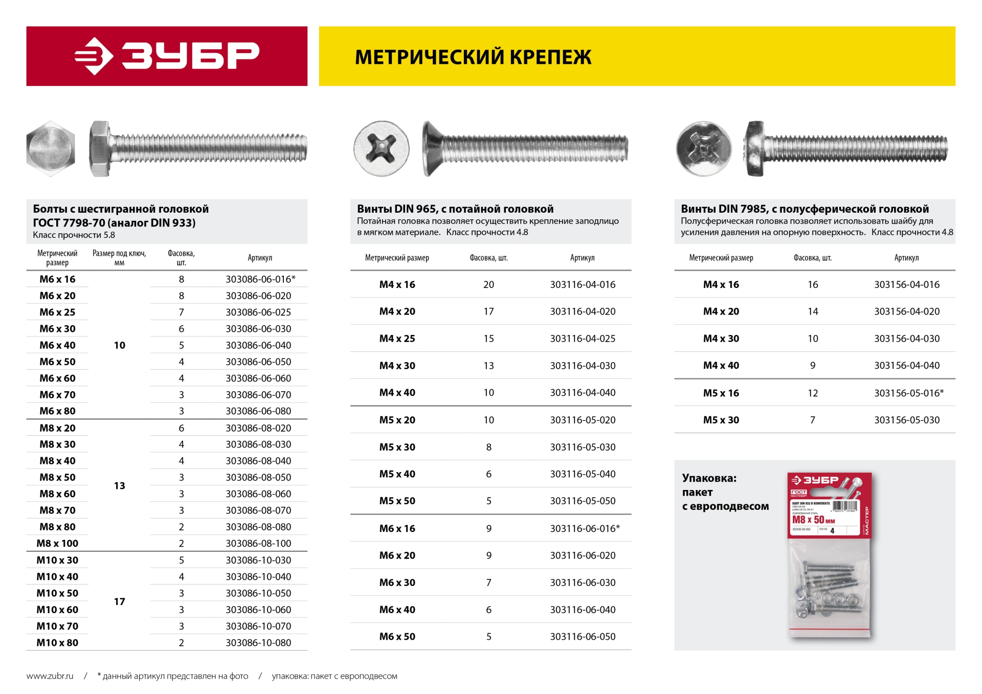 ЗУБР ГОСТ 7798-70, кл. пр. 5.8, M6 х 40 мм, цинк, 5 шт, болт (303086-06-040)