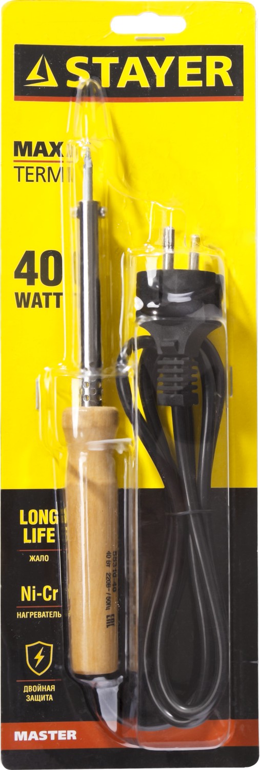 STAYER MAXTerm, 40 Вт, конус, электропаяльник с деревянной рукояткой (55310-40)