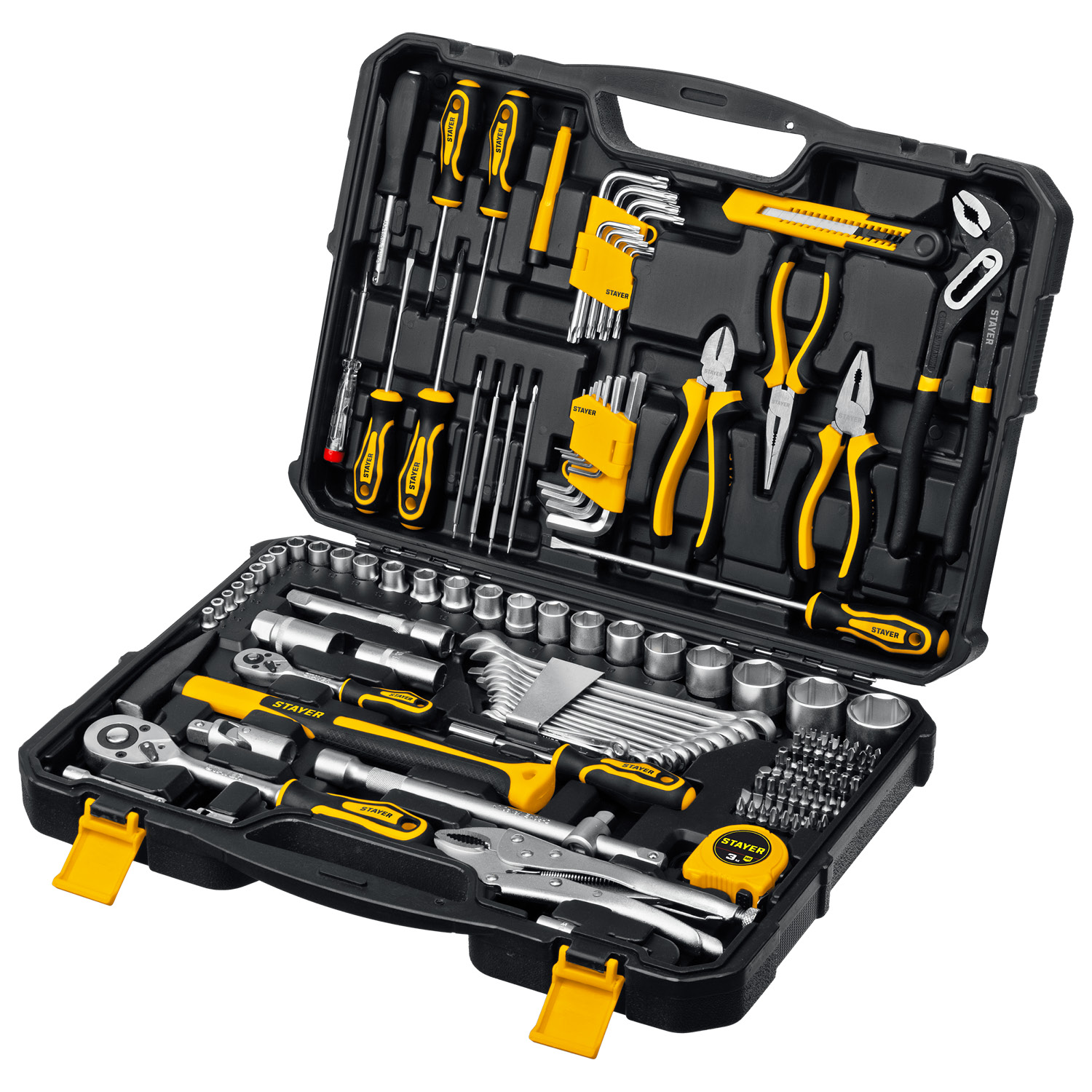 STAYER UNIVERSAL 150, 150 предм., (1/2″+ 1/4″), универсальный набор инструмента, Professional (27710-H150)