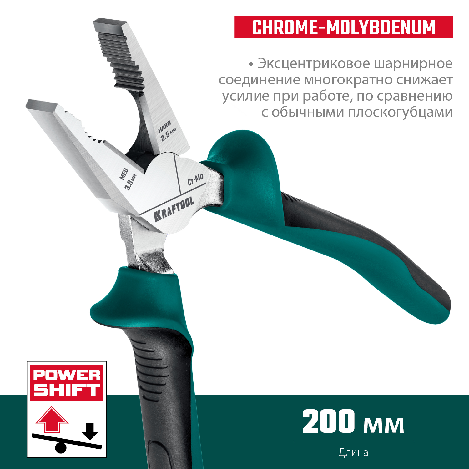 KRAFTOOL KraftMax, 200 мм, комбинированные плоскогубцы с эксцентриковым шарниром (22011-1-20)