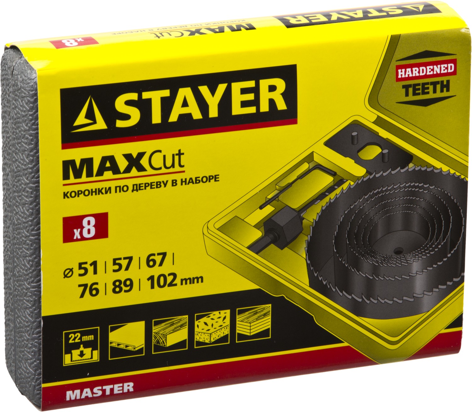 STAYER Maxcut, 6 шт, 51-102 мм, набор кольцевых коронок по дереву (29600-H8)
