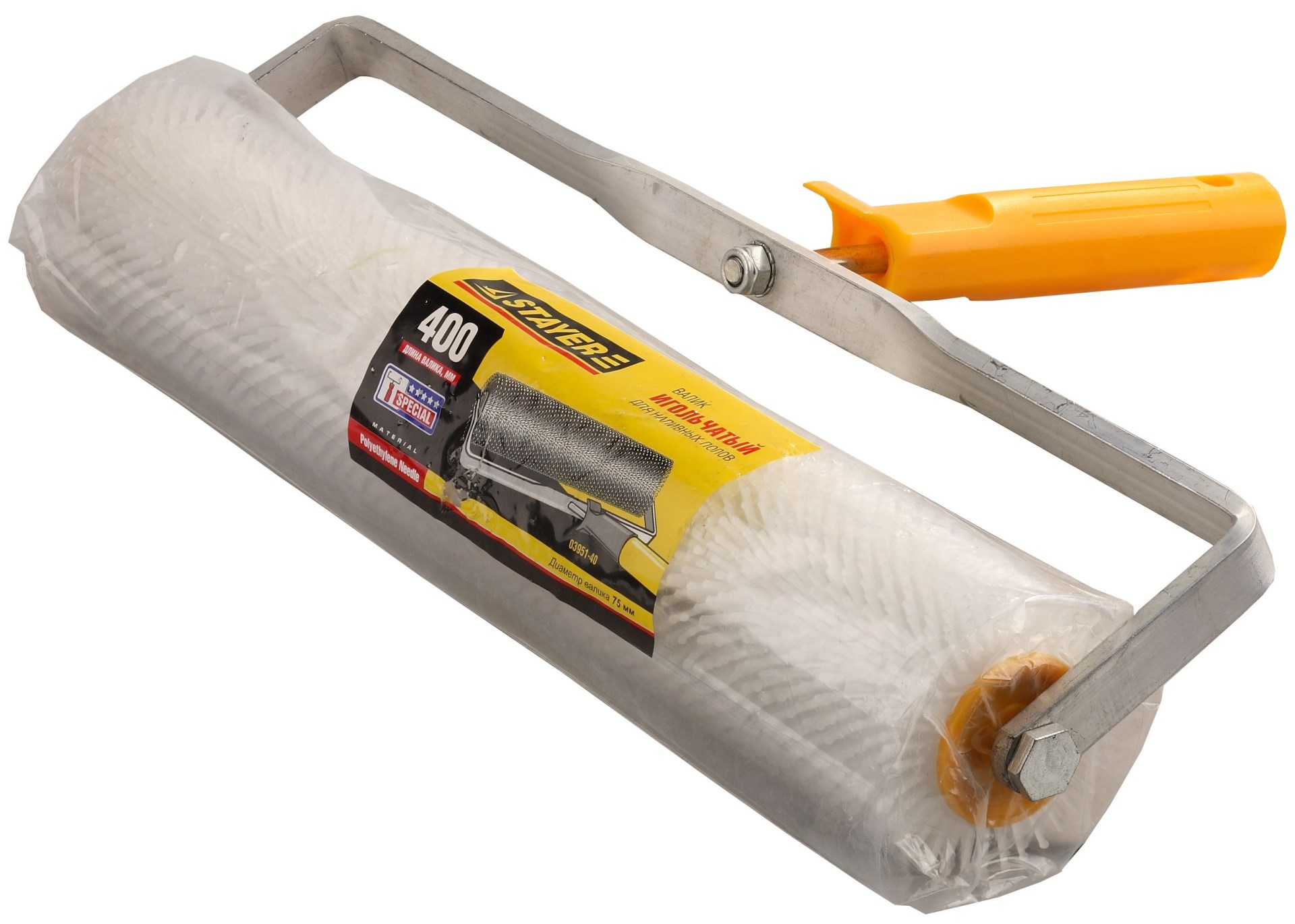 STAYER 75 х 400 мм, бюгель 8 мм, пластмассовые иглы, игольчатый валик для наливных полов в сборе, Professional (03951-40)