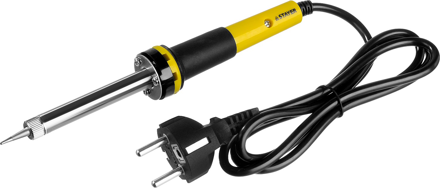 STAYER PROTerm, 60Вт, 2к рукоят, конус, подставка+припой+сменн жало+оловоотсос+сменн насадка+канифоль+кусачки, паял набор, Professional (55314-60-H8)