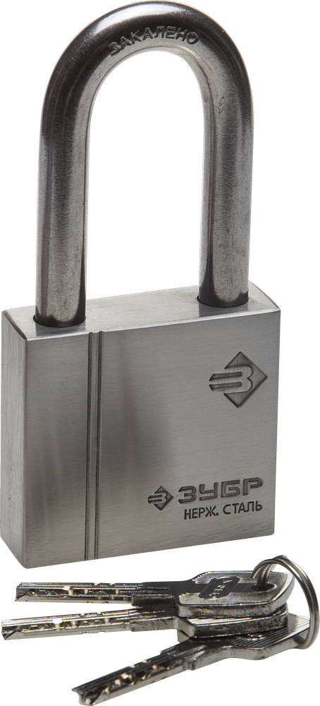 ЗУБР 60 мм, нержавеющая сталь, удлиненная дужка, навесной замок (37290-60-1)