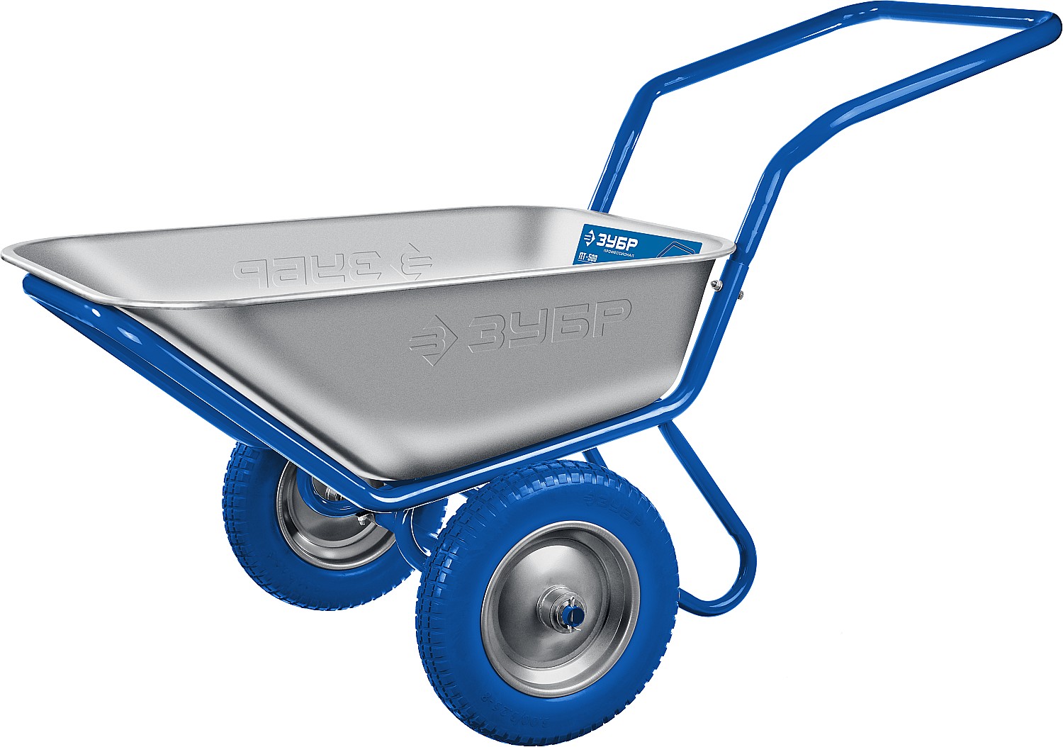 ЗУБР ПТ-500, 110 л, 260 кг, в коробке, двухколесная, П-образная ручка, полиуретановые колеса, строительная тачка, Профессионал (39914)