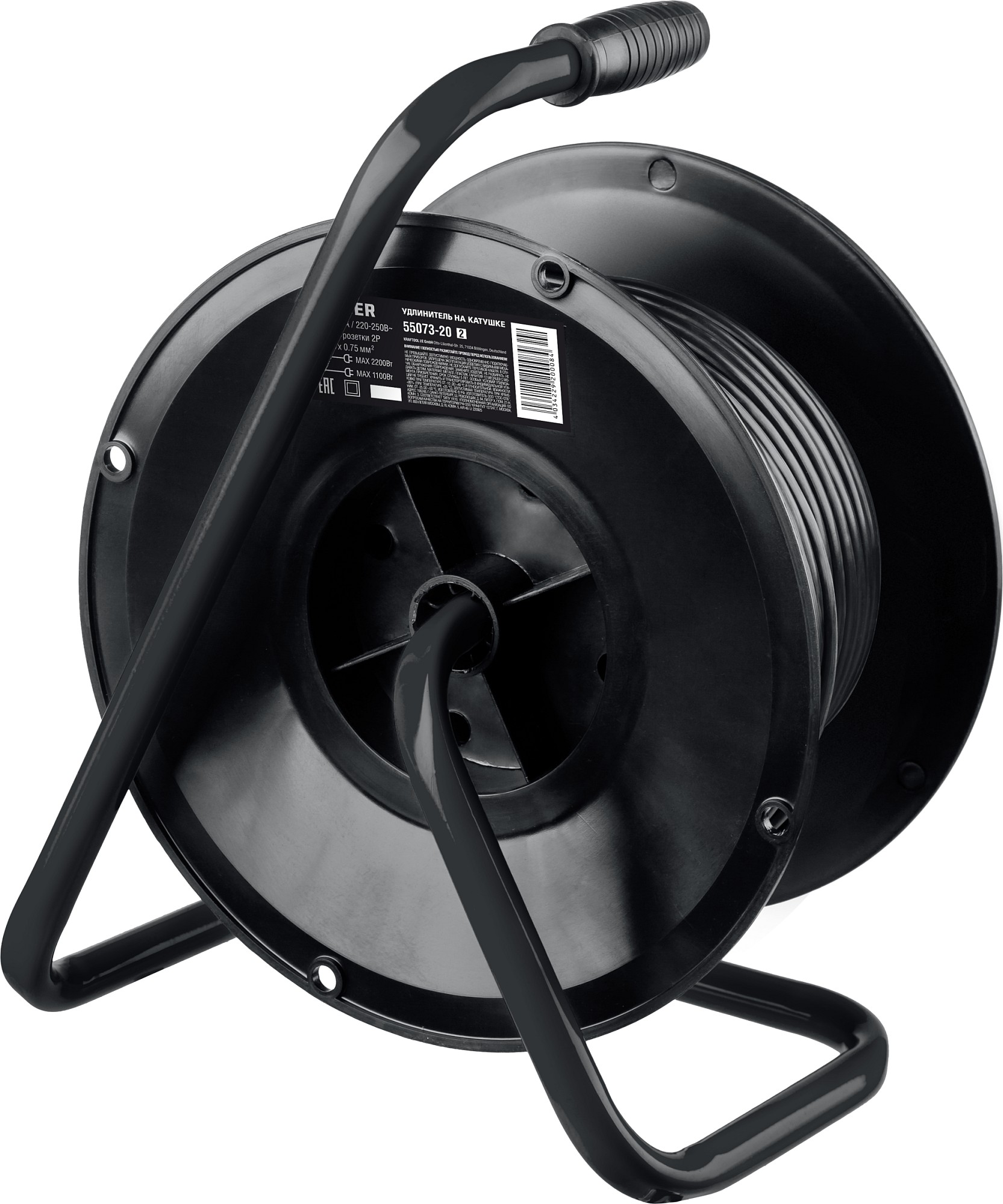 STAYER S-207, ПВС, 2 х 0.75 мм2, 20 м, 2200 Вт, удлинитель на катушке (55073-20)