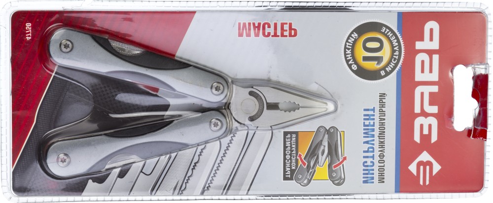 ЗУБР МАСТЕР, мультитул, 10 в 1, мини, металлические ручки, нейлоновый чехол, 86 мм (47750)