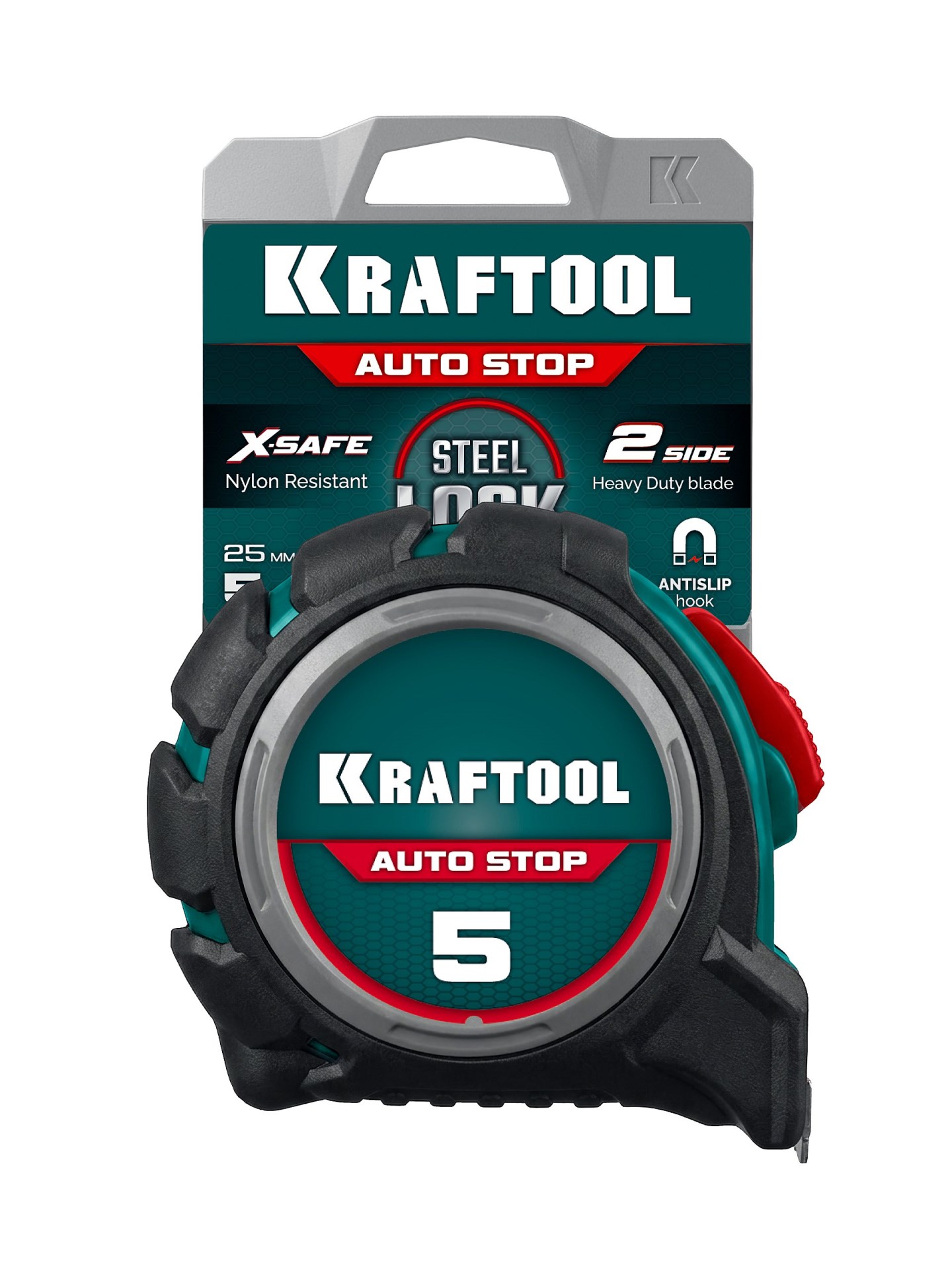 KRAFTOOL AutoStop 5м х 25мм, профессиональная рулетка с автостопом (3412-5-25)