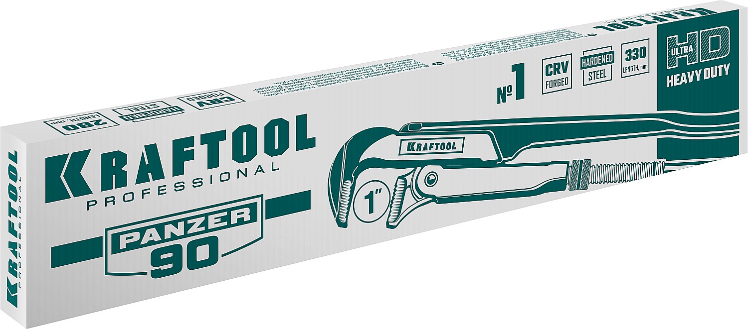 KRAFTOOL PANZER-90, №1, 1″, 330 мм, трубный ключ с прямыми губками (2734-10)
