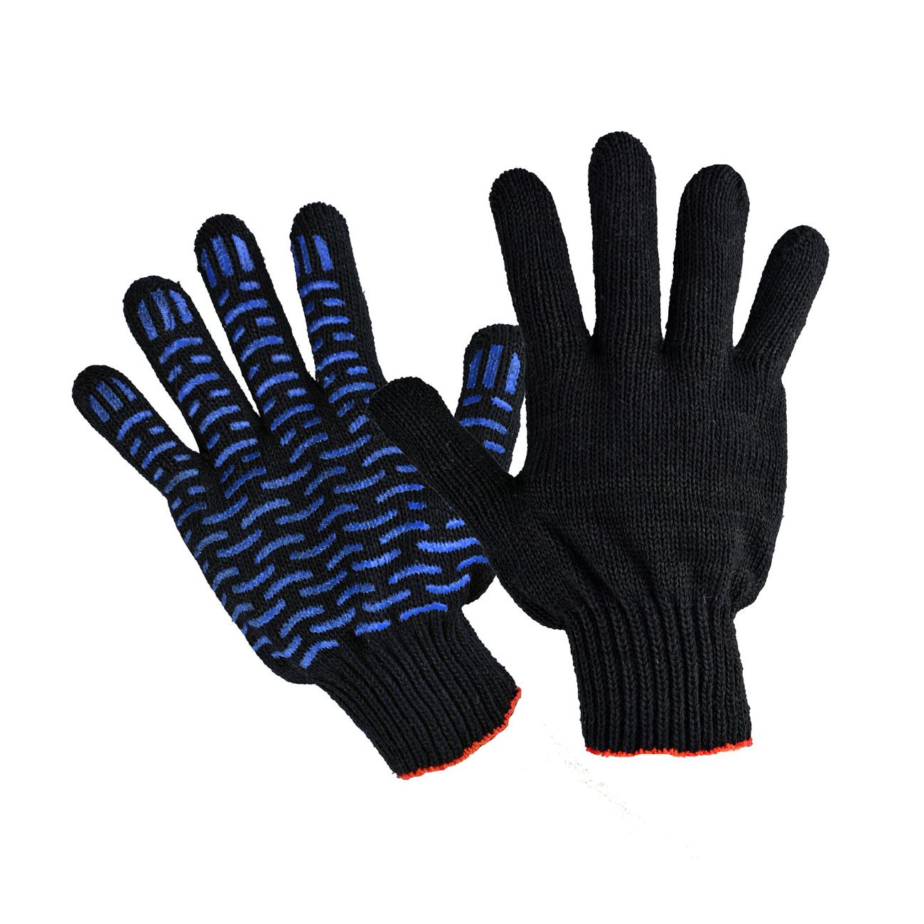 Перчатки х/б+пэ с ПВХ нанесением "Волна" черные, 10 класс вязки