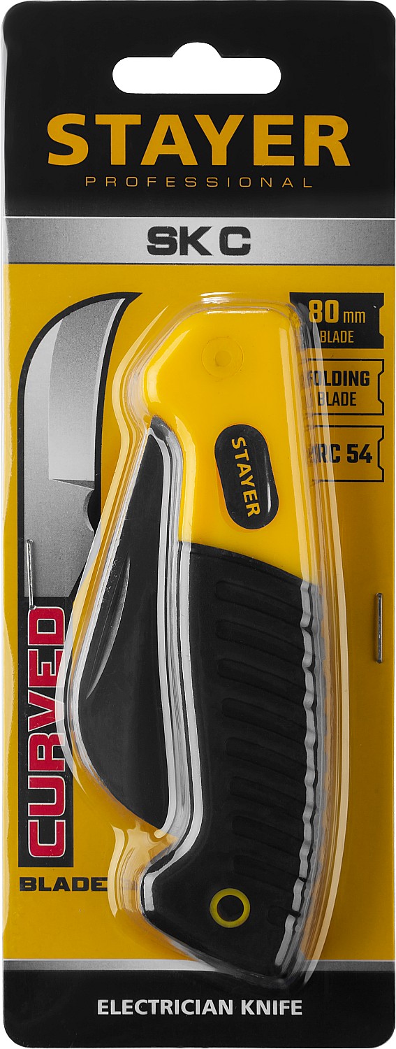 STAYER изогнутое лезвие, монтерский складной нож, Professional (45409)