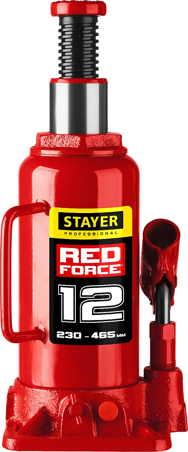 STAYER RED FORCE, 12 т, 230 - 465 мм, бутылочный гидравлический домкрат, Professional (43160-12)