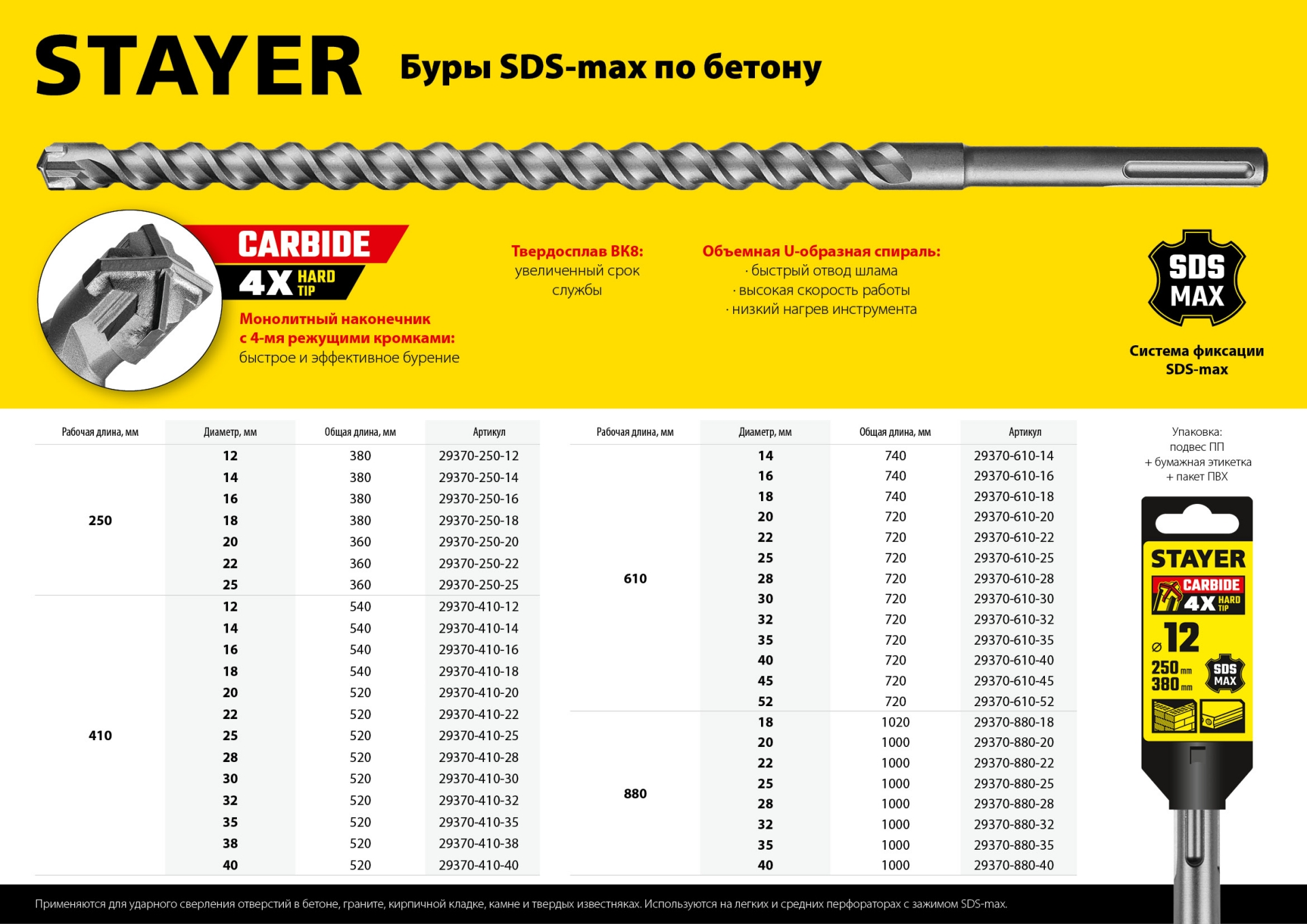 STAYER Hercules-4Х, 18 x 610/740 мм, SDS-max бур, Professional (29370-610-18)