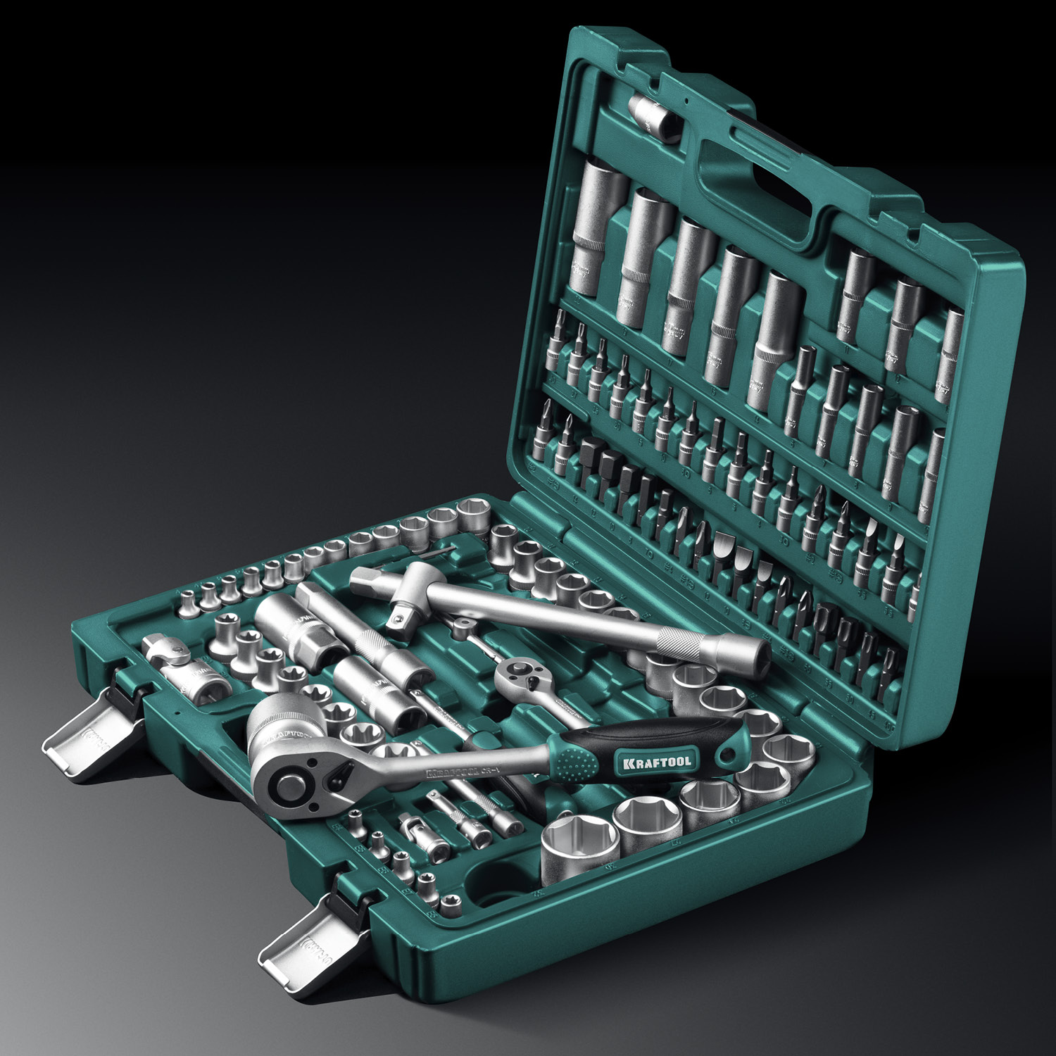 KRAFTOOL X-Drive 108, 108 предм., (1/2″+3/8″+1/4″), универсальный набор инструмента (27888-H108)