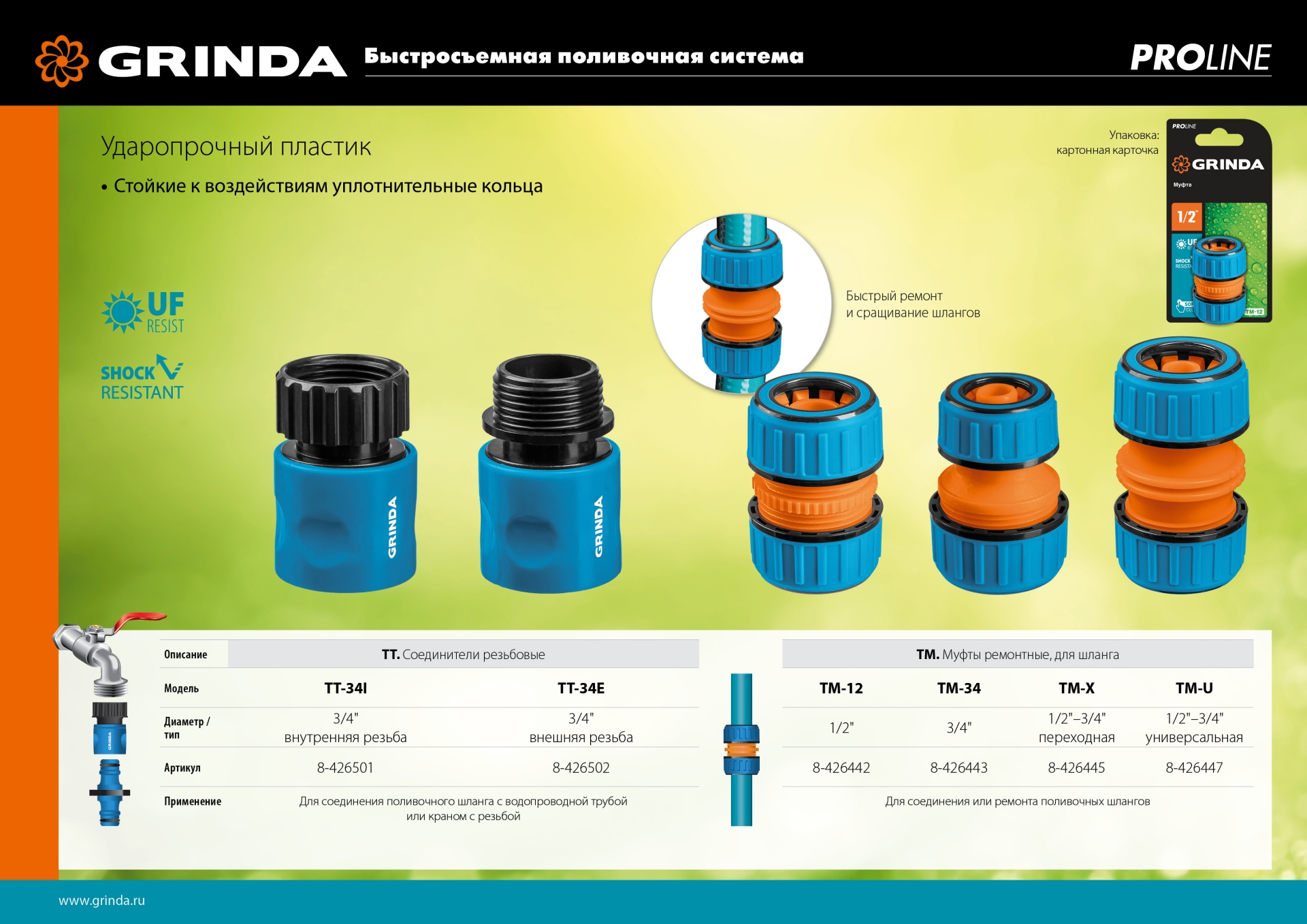 GRINDA TM-U, 1/2″ - 3/4″, универсальная, пластиковая с TPR, для шланга, ремонтная муфта, PROLine (8-426447)