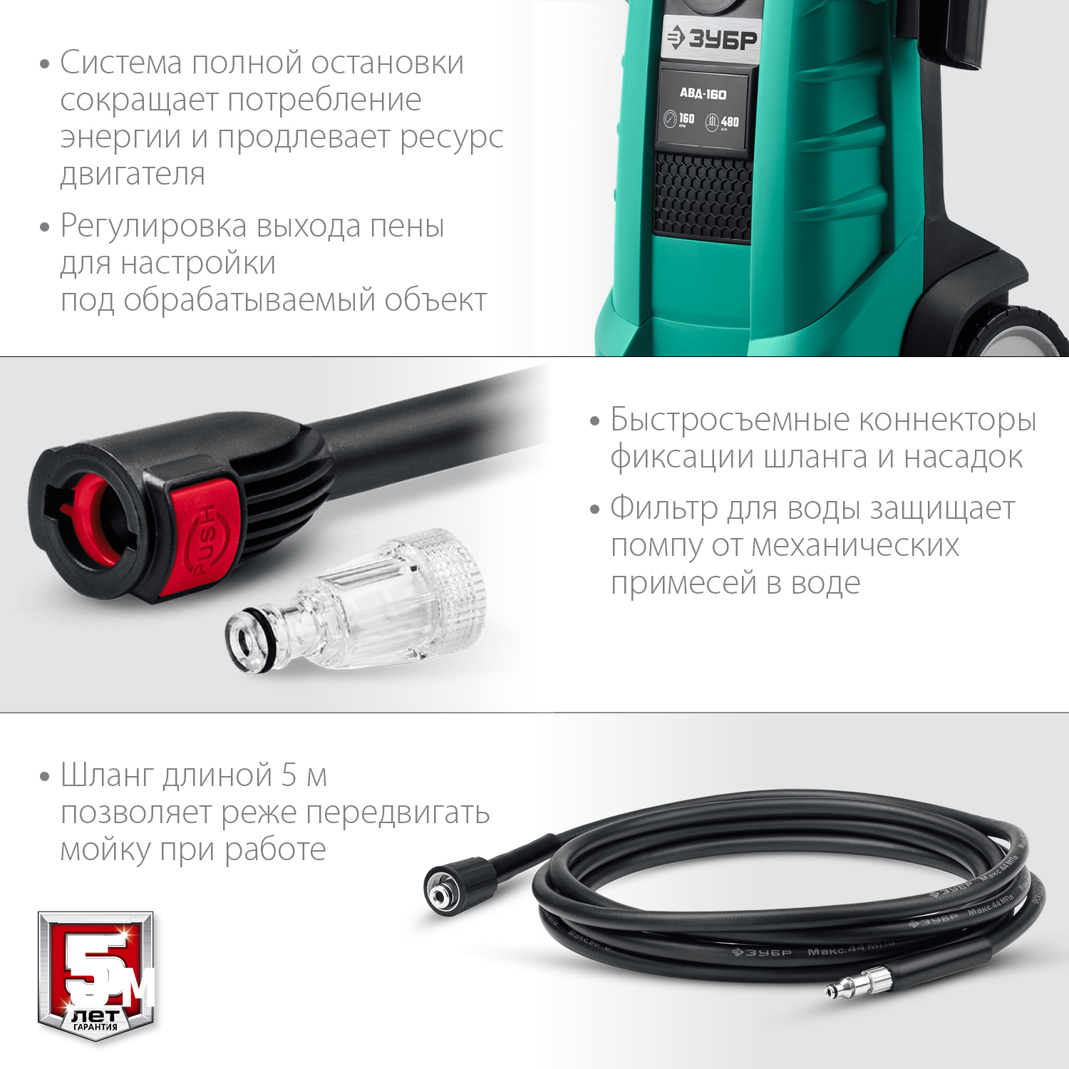 ЗУБР 160 Атм, 2100 Вт, мойка высокого давления, пистолет МИГ-180 (АВД-160)