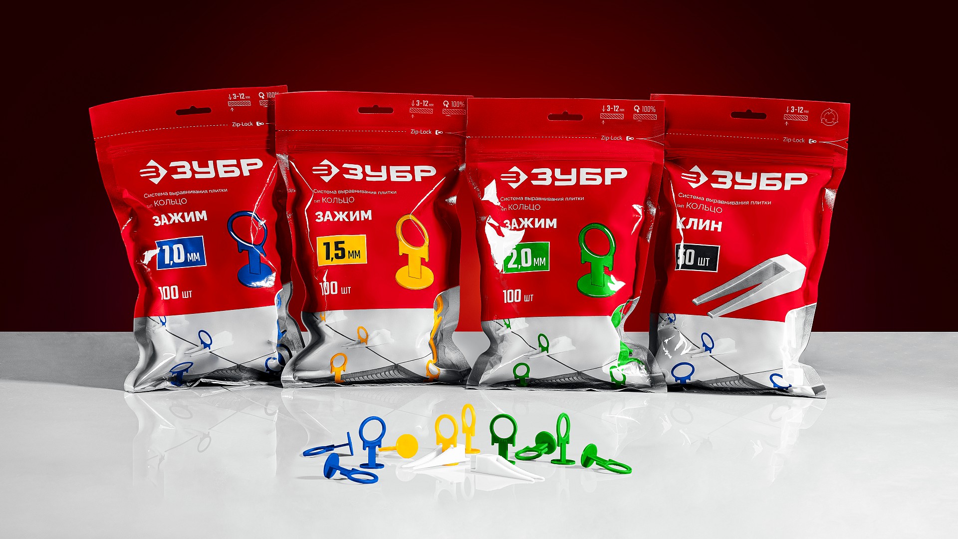 ЗУБР СВП КОЛЬЦО, комплект: 2,0 мм, зажим + клин, 50 + 50 шт, система выравнивания плитки (33832-H50)