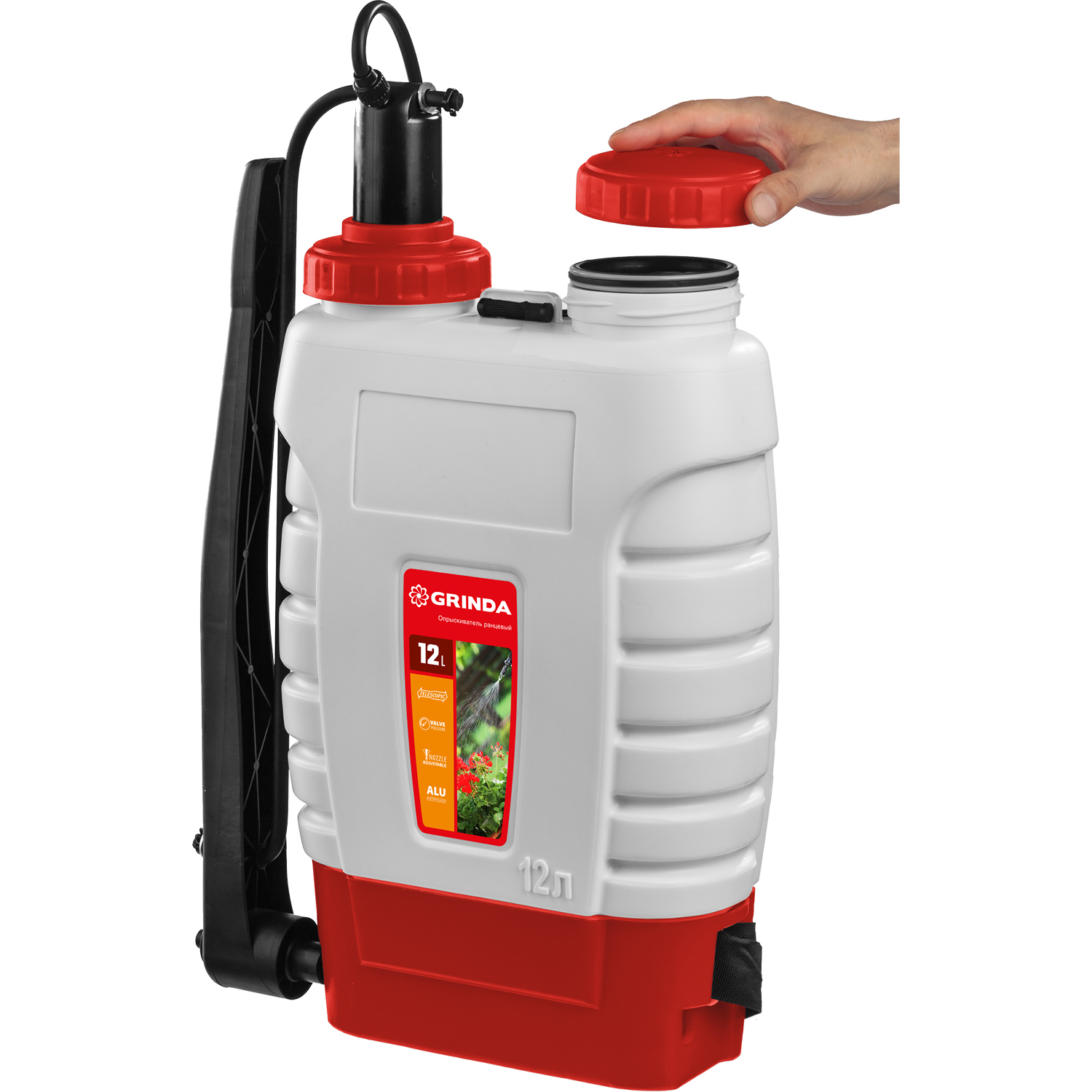 GRINDA KS-12, 12 л, с телескопическим удлинителем, ранцевый опрыскиватель (425217)
