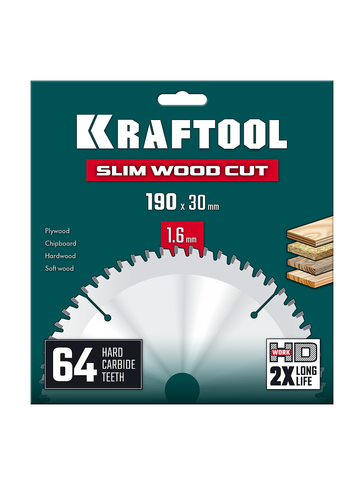 KRAFTOOL Slim wood cut 190 х 30 x 1.6 мм, 64Т, диск пильный по дереву, (36955-190-30-64)
