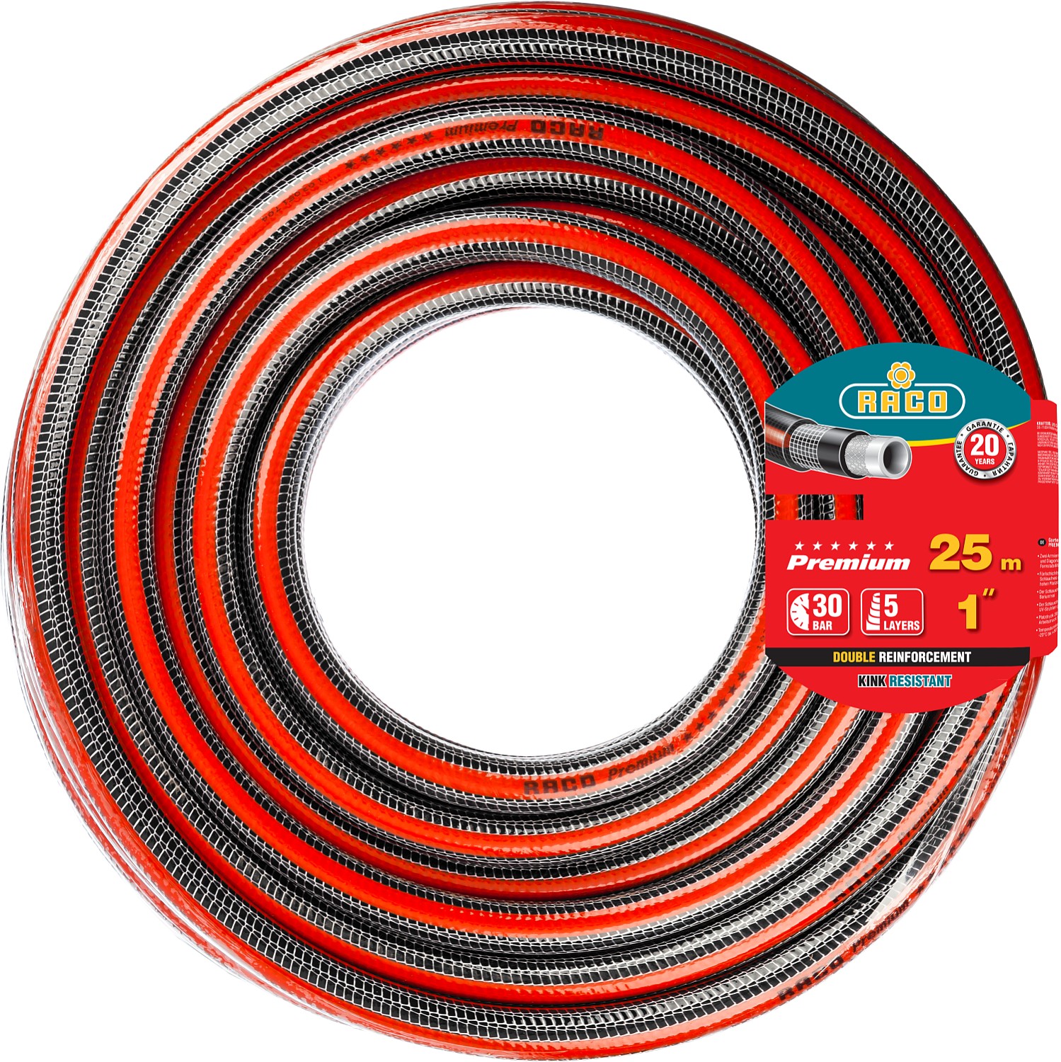 RACO PREMIUM, 1″, 25 м, 40 атм, пятислойный армированный, защита от УФ, поливочный шланг (40300-1-25)