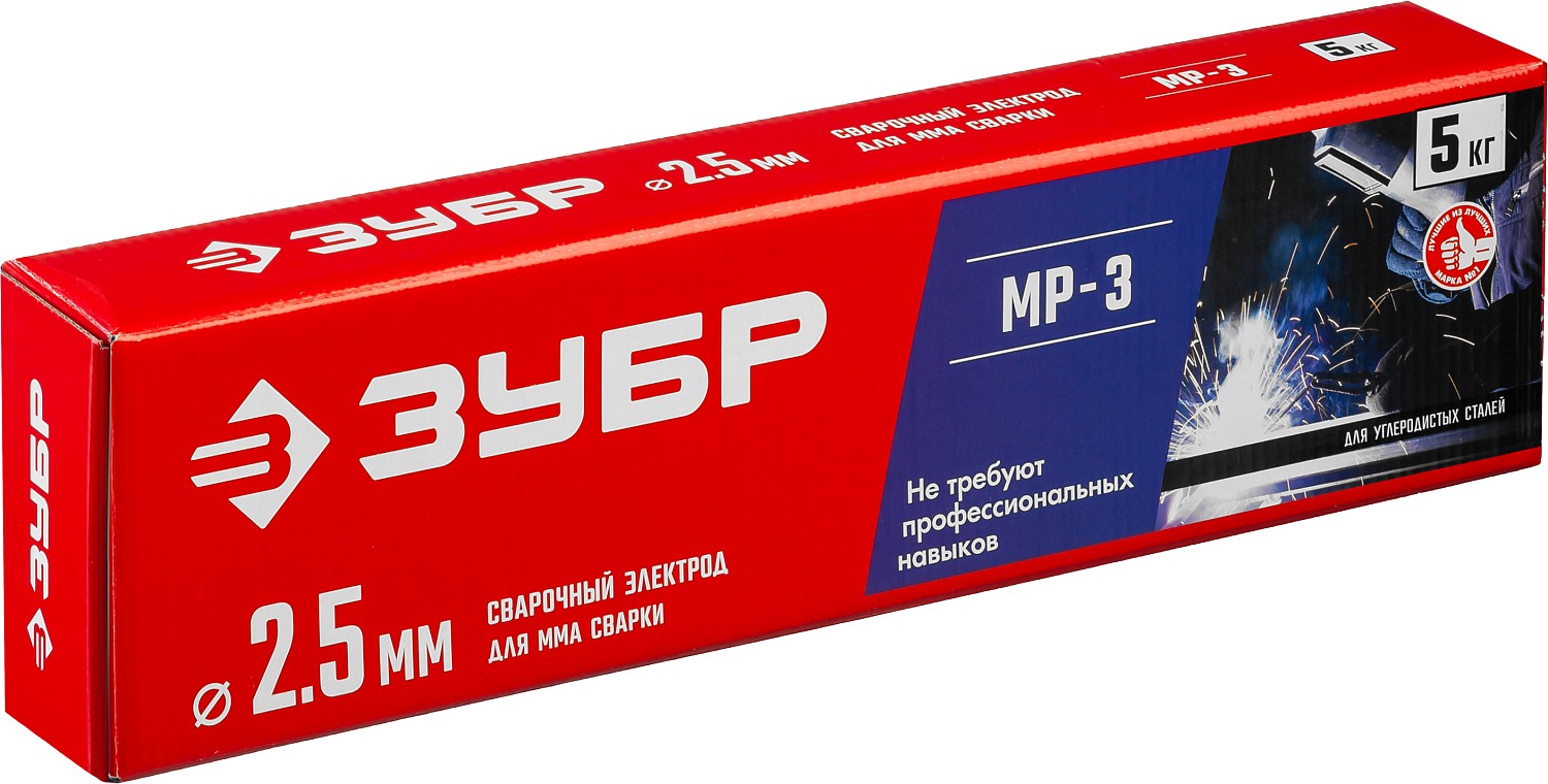 ЗУБР Д 2.5 х 350 мм, 5 кг в коробке, МР-3 рутиловый, электрод сварочный (40015-2.5)