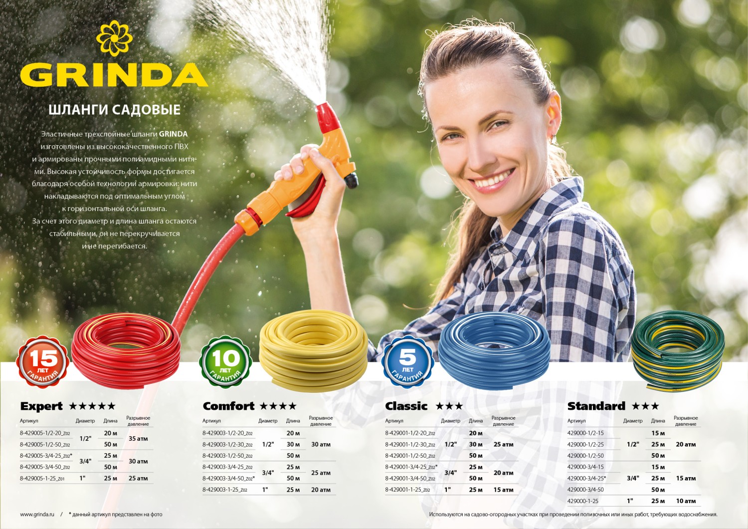 GRINDA Comfort, 1/2″, 50 м, 30 атм, трёхслойный, армированный, поливочный шланг (8-429003-1/2-50)