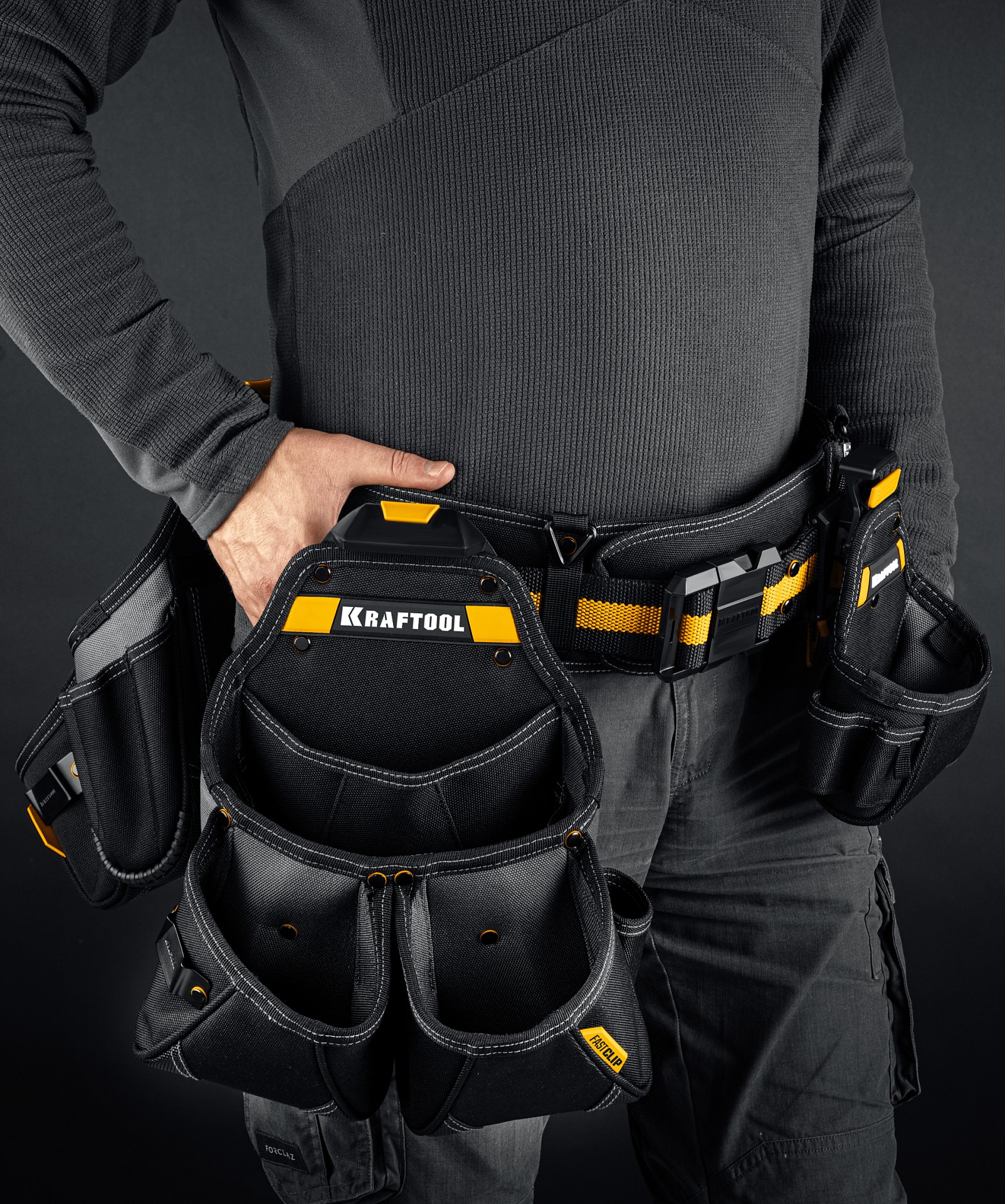KRAFTOOL KBS-4 пояс монтажника, в комплекте: пояс монтажника и 3 сумки (38760-4)