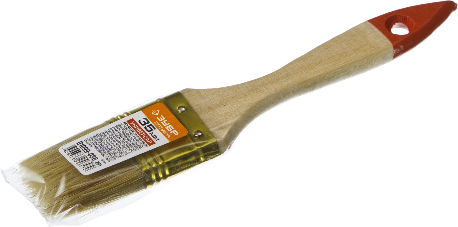 ЗУБР УНИВЕРСАЛ, 35 мм, 1.5″, светлая натуральная щетина деревянная ручка, плоская кисть (01099-038)