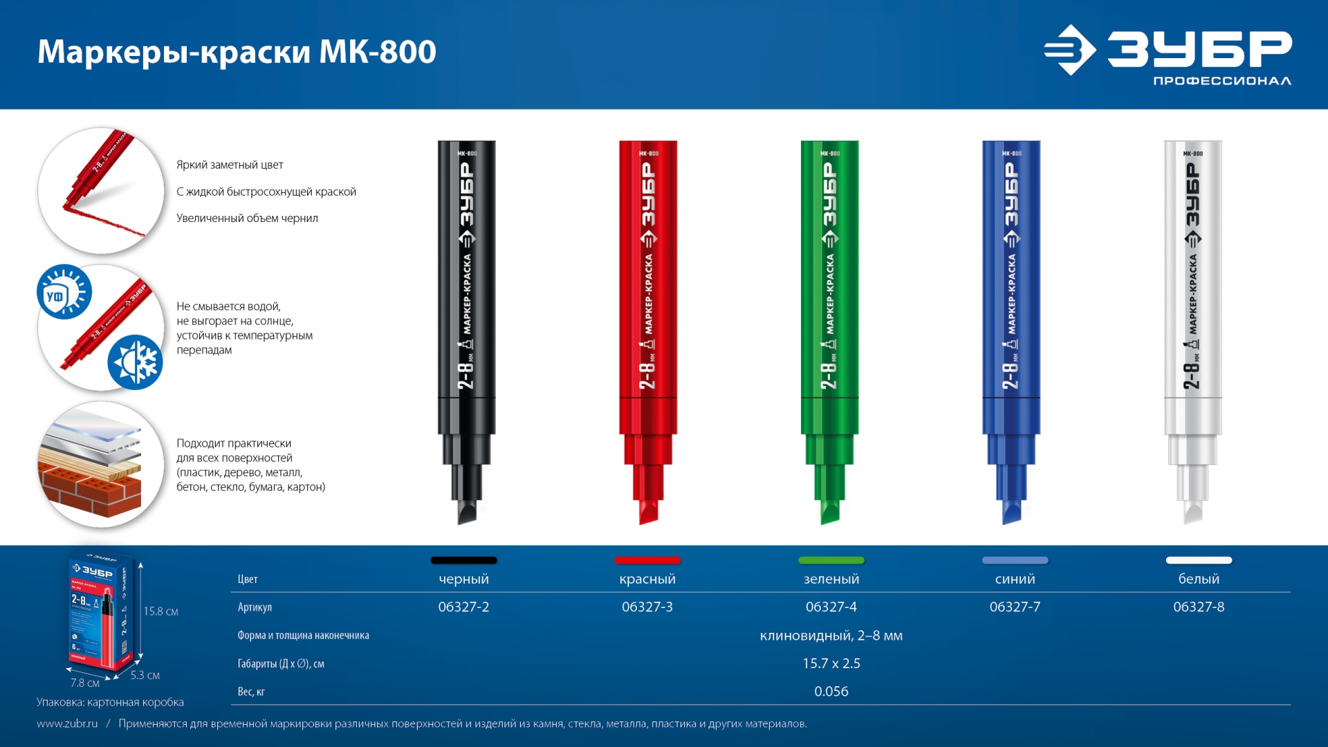 ЗУБР МК-800 зеленый, 2-8 мм клиновидный маркер-краска (06327-4)