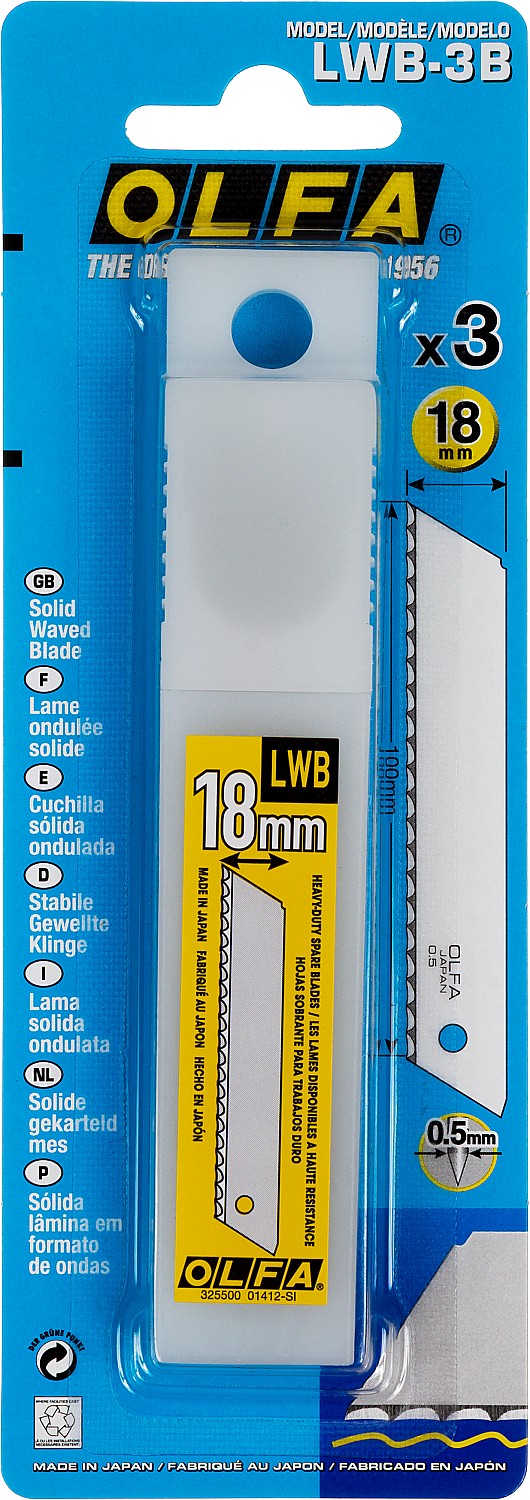 OLFA 18 мм, 3 шт, в пластиковом кейсе + блистер, серрейторные лезвия (OL-LWB-3B)