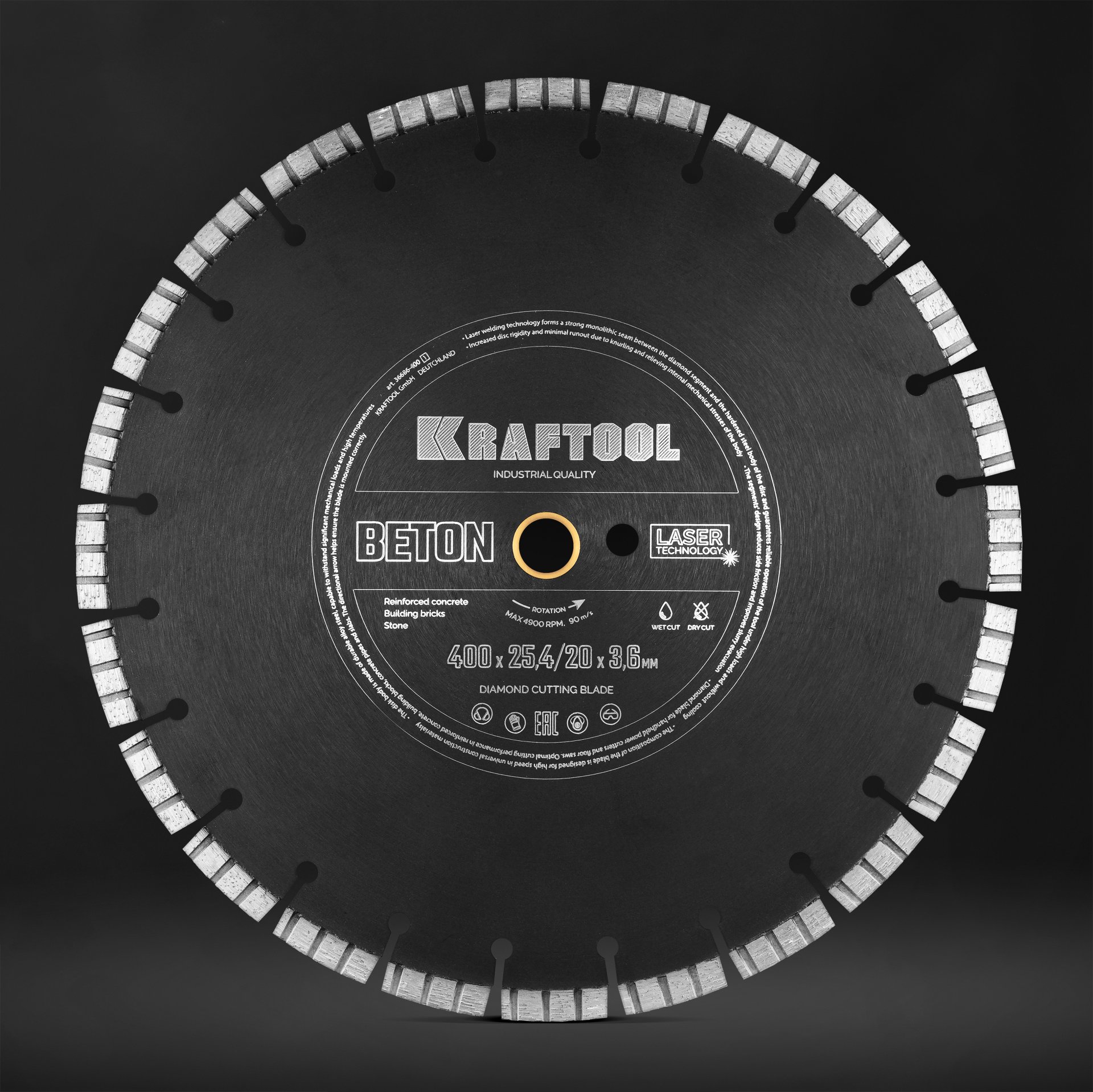 KRAFTOOL BETON 400 мм (25.4/20 мм, 12х3.6 мм), алмазный диск (36686-400)