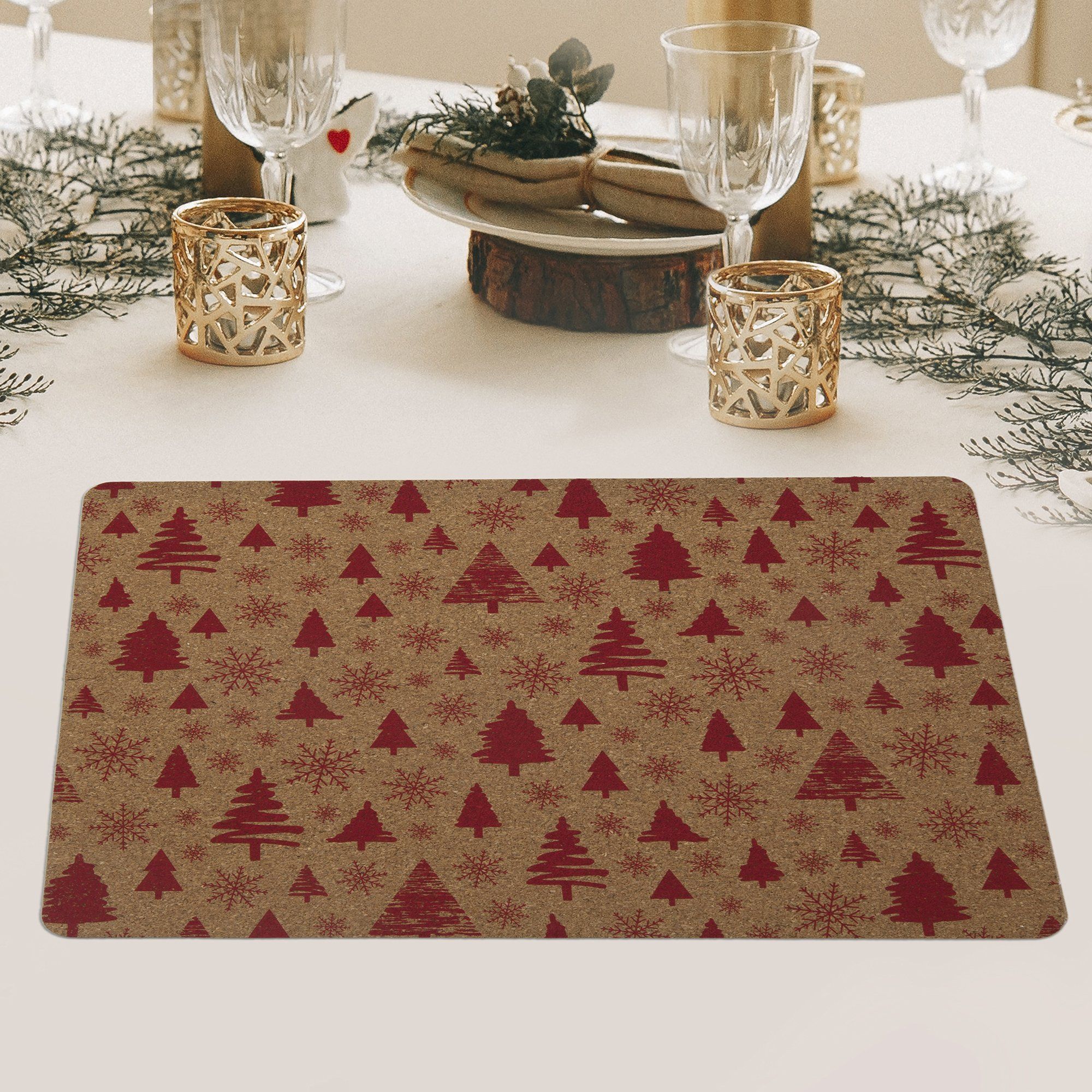 Салфетка индивидуальная 30х40см.,"Зима", цв. красный, пробка