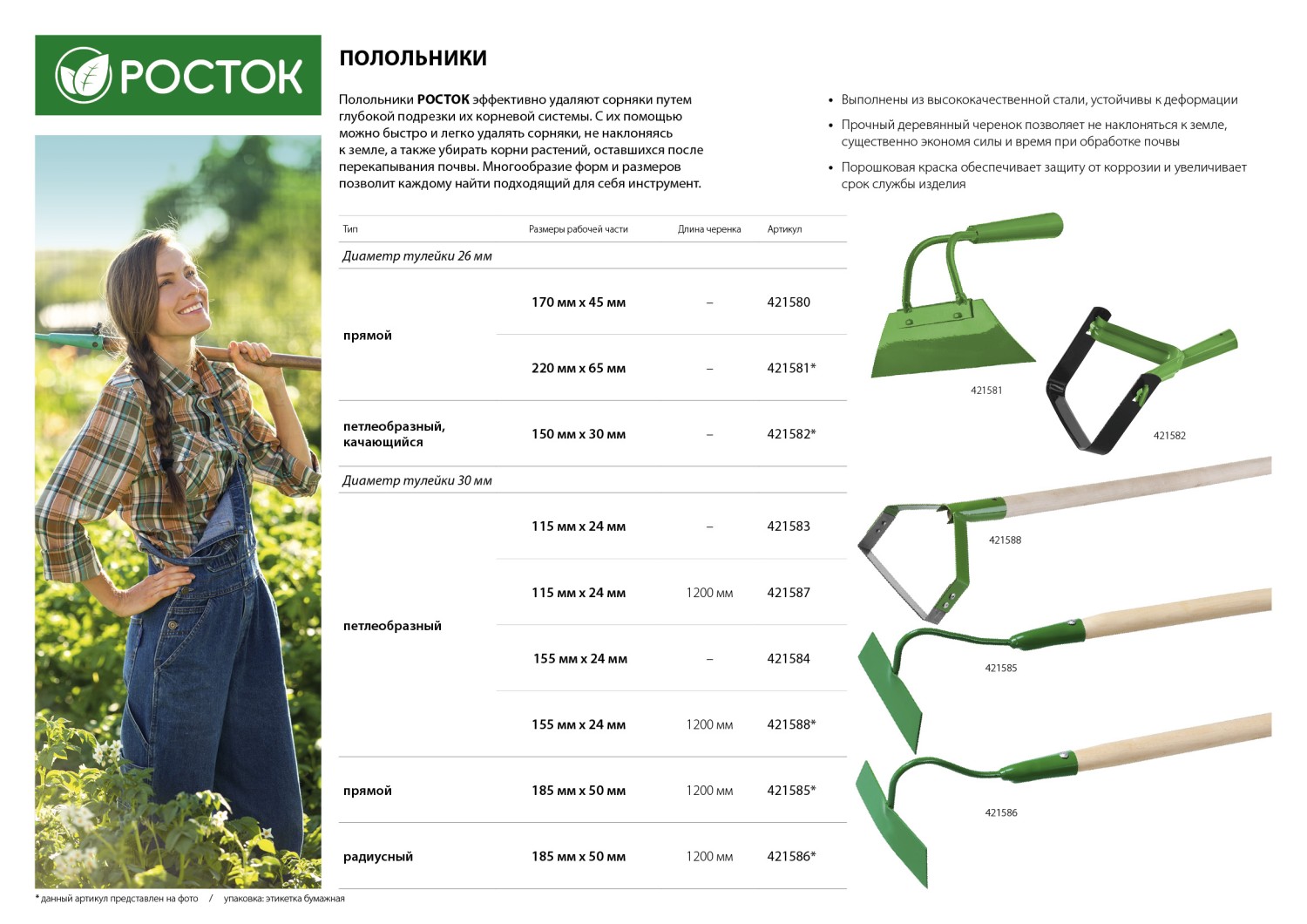 РОСТОК 115 х 24 мм, нержавеющая сталь, без черенка, петлеобразный полольник (421583)