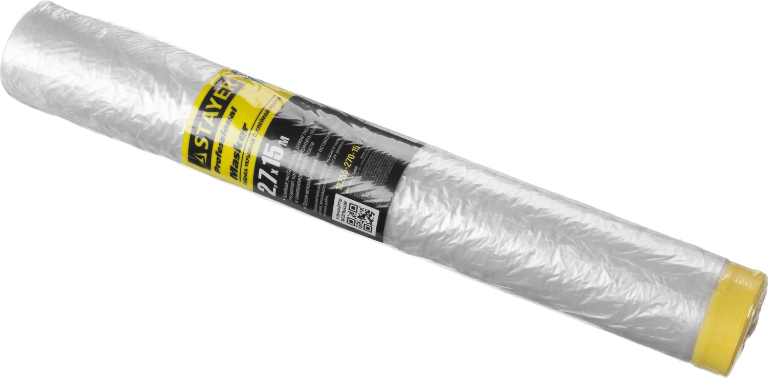 STAYER 2.7 х 15 м, 9 мкм ПВД, защитная пленка-маскер с клейкой лентой (12255-270-15)