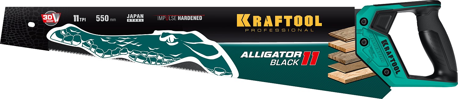 KRAFTOOL Alligator Black 11, 550 мм, ножовка для точного реза (15205-55)