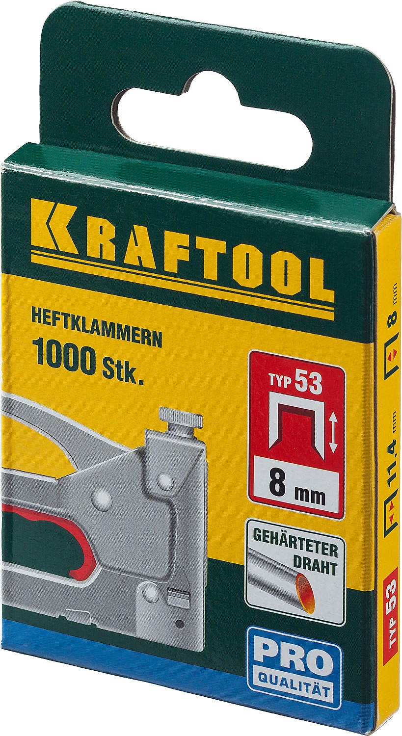 KRAFTOOL скобы тип 53 (A/10/JT21), 8 мм, калибр 23GA. 1000 шт (31670-08)