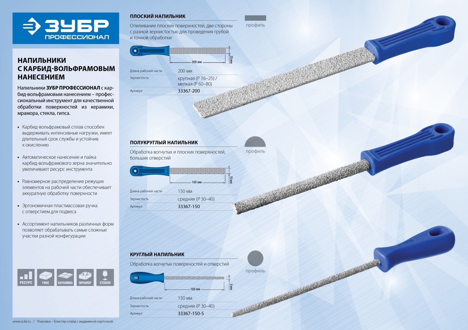 ЗУБР 150 мм, полукруглый напильник с карбидом вольфрама, Профессионал (33367-150)