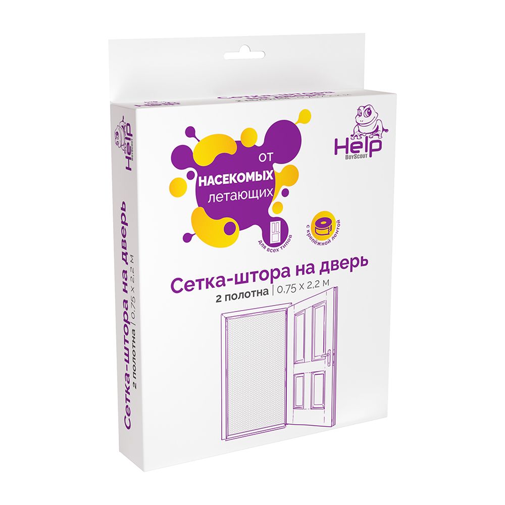Сетка-штора на дверь ПРОТИВОМОСКИТНАЯ с крепежной лентой, 75*220 см 2шт. в уп.