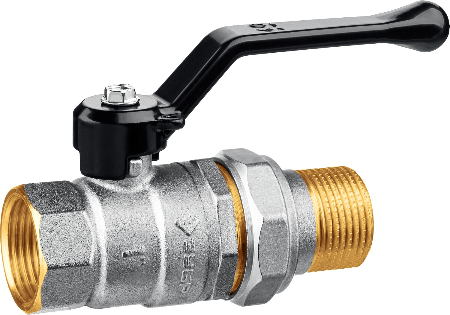 ЗУБР d 1″, ручка-рычаг, ″мама-папа″, полнопроходной шаровой кран с накидной гайкой (51320-1)