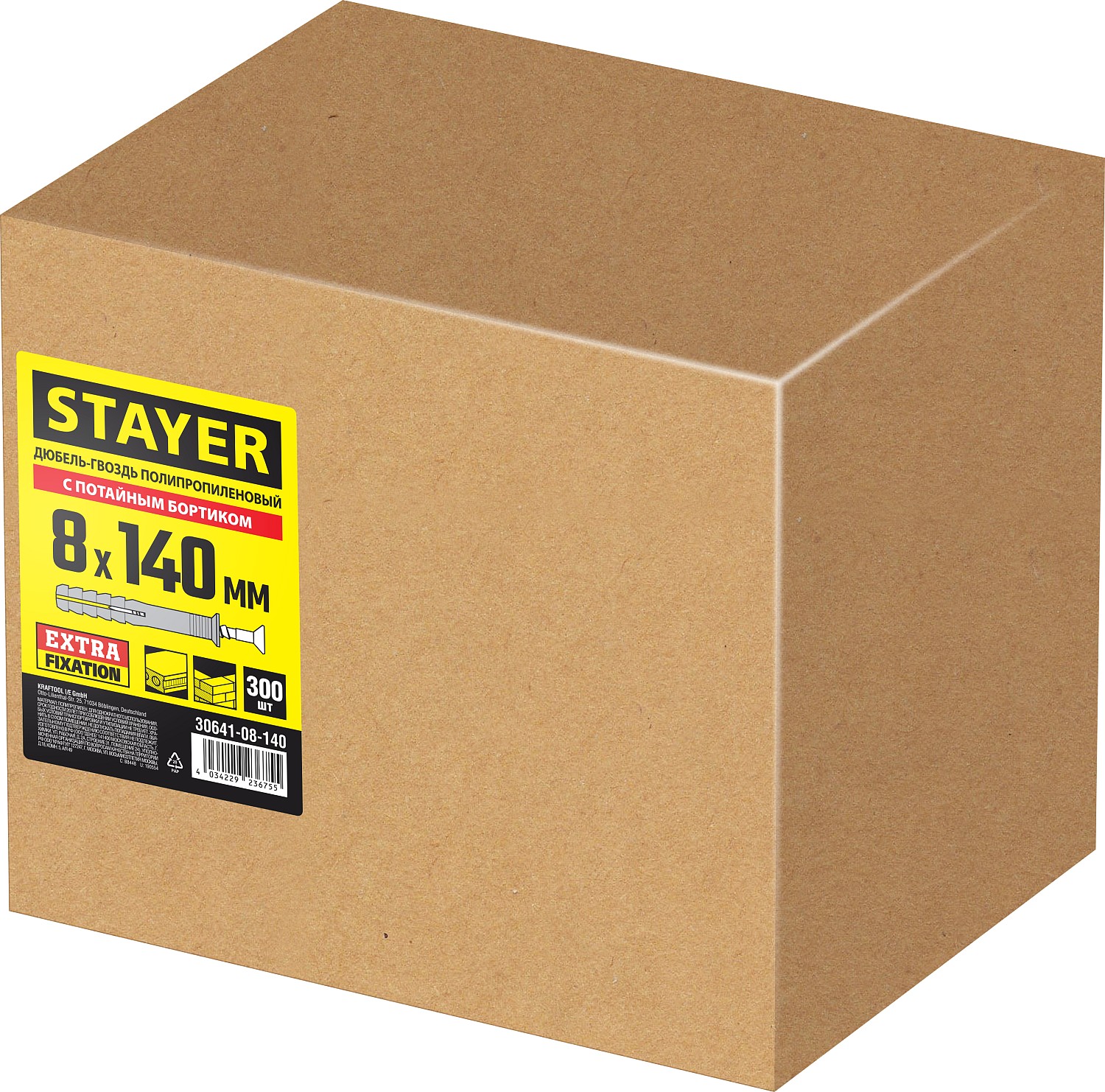 STAYER 8 х 140 мм, потайной бортик, 300 шт, дюбель-гвоздь (30641-08-140)
