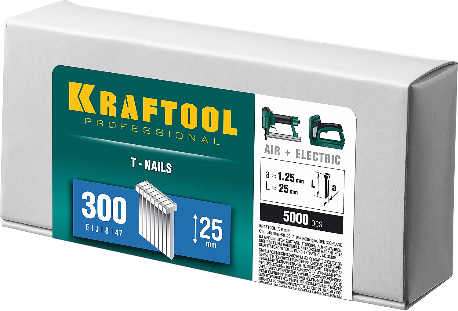 KRAFTOOL гвозди тип 300 (47/J/ F), 25 мм, калибр 18GA. 5000 шт (31785-25)