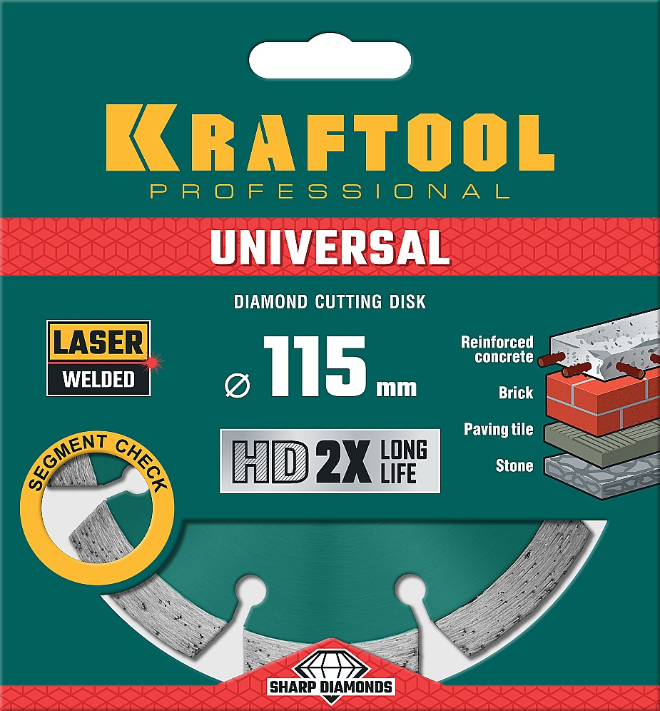 KRAFTOOL LASER-UNIVERSAL 115 мм (22.2 мм, 10х2.2мм), алмазный диск (36680-115)