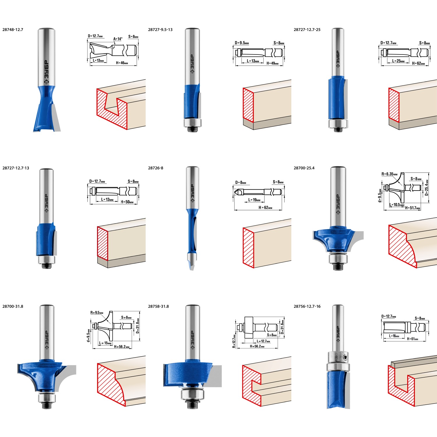 ЗУБР 26 шт, набор профильных фрез по дереву, Профессионал (28796-H26)