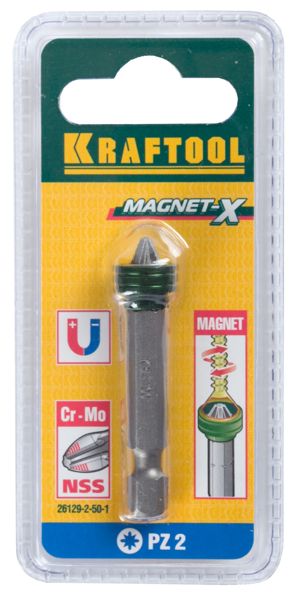 KRAFTOOL Magnet-X, PZ2, 50 мм, 1 шт, бита с магнитным держателем-ограничителем (26129-2-50-1)
