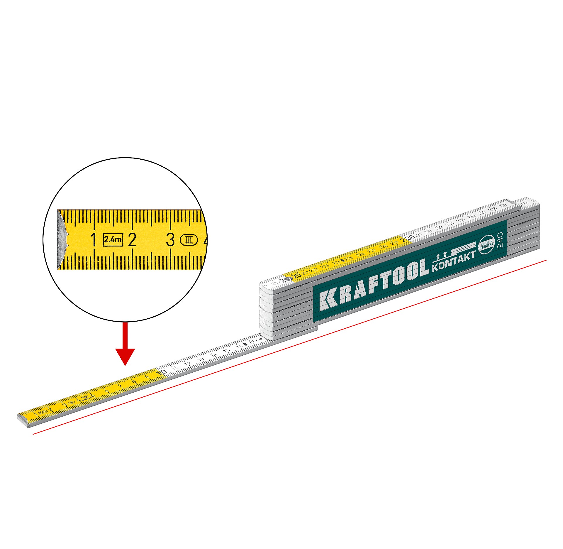 KRAFTOOL PRO-90 Kontakt, 2.4 м, профессиональный складной деревянный метр (34729)