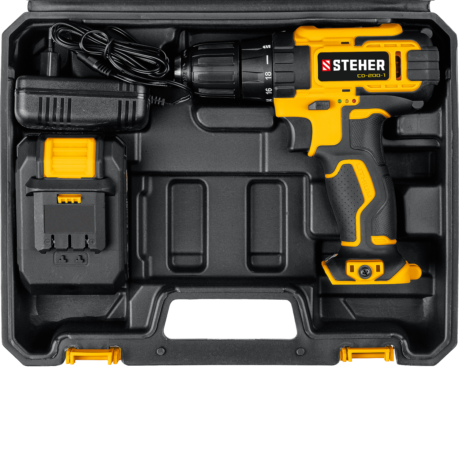 STEHER V1, 20 В, 40 Н·м, 1 АКБ (2 А·ч), дрель-шуруповерт, кейс (CD-200-1)