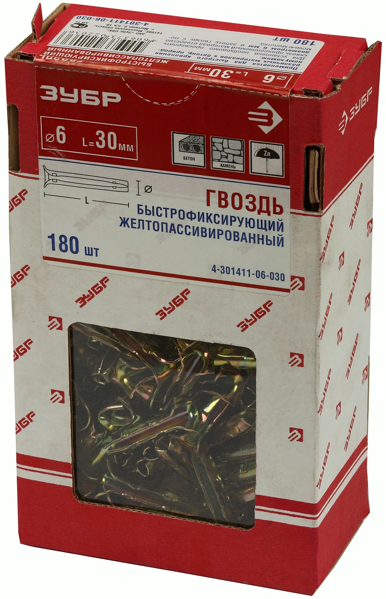 ЗУБР 30 x 6 мм, 180 шт, быстрофиксирующие гвозди (4-301411-06-030)