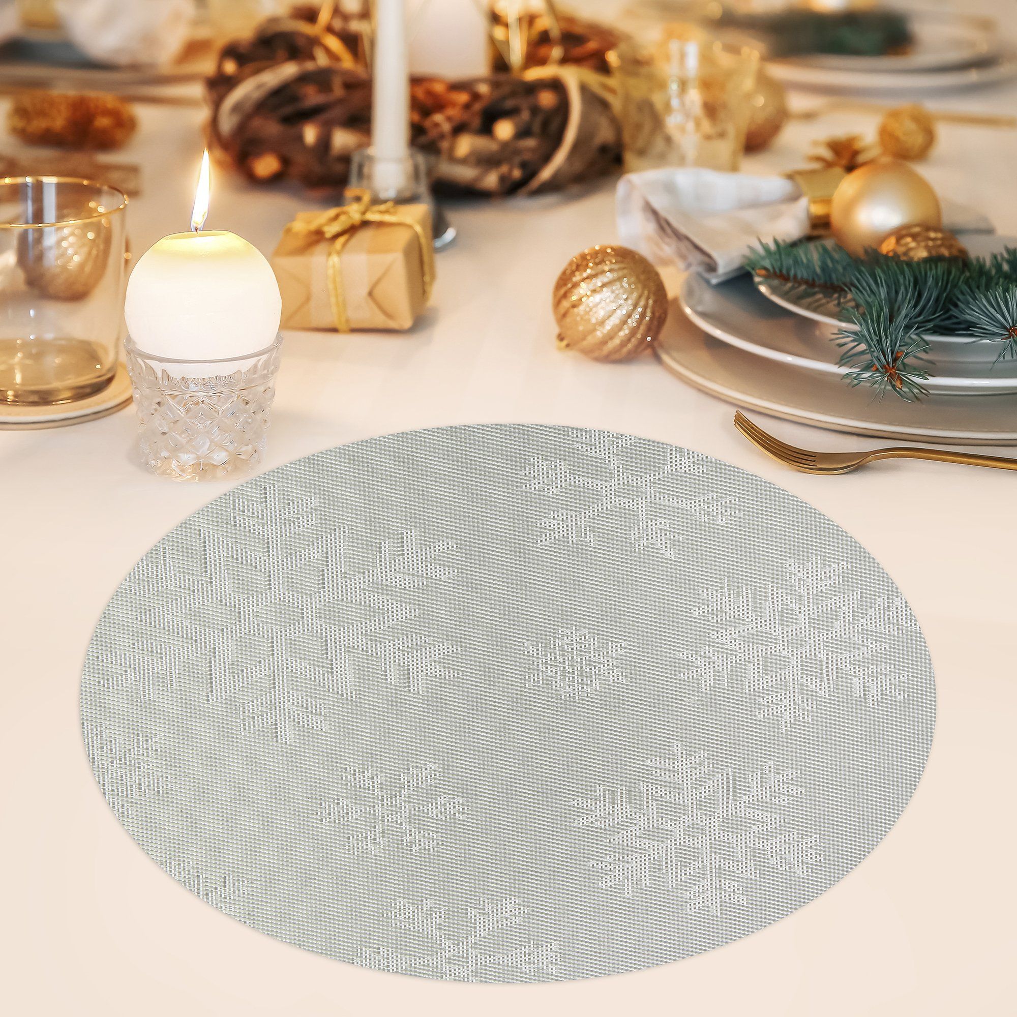 Индивидуальная салфетка "Снегопад" D36 см, цв. экрю