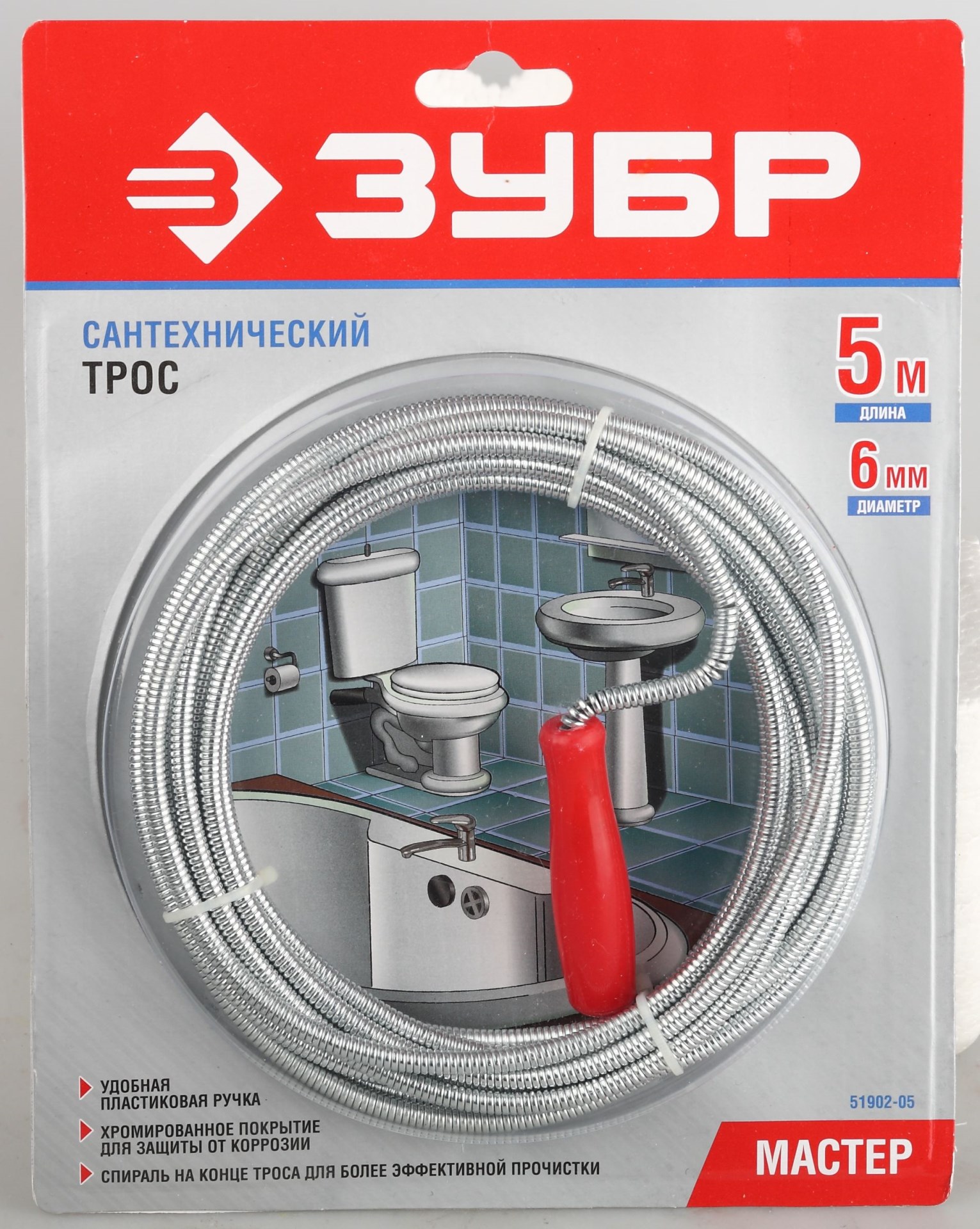 ЗУБР 5 м, d 6 мм, сантехнический трос (51902-05)